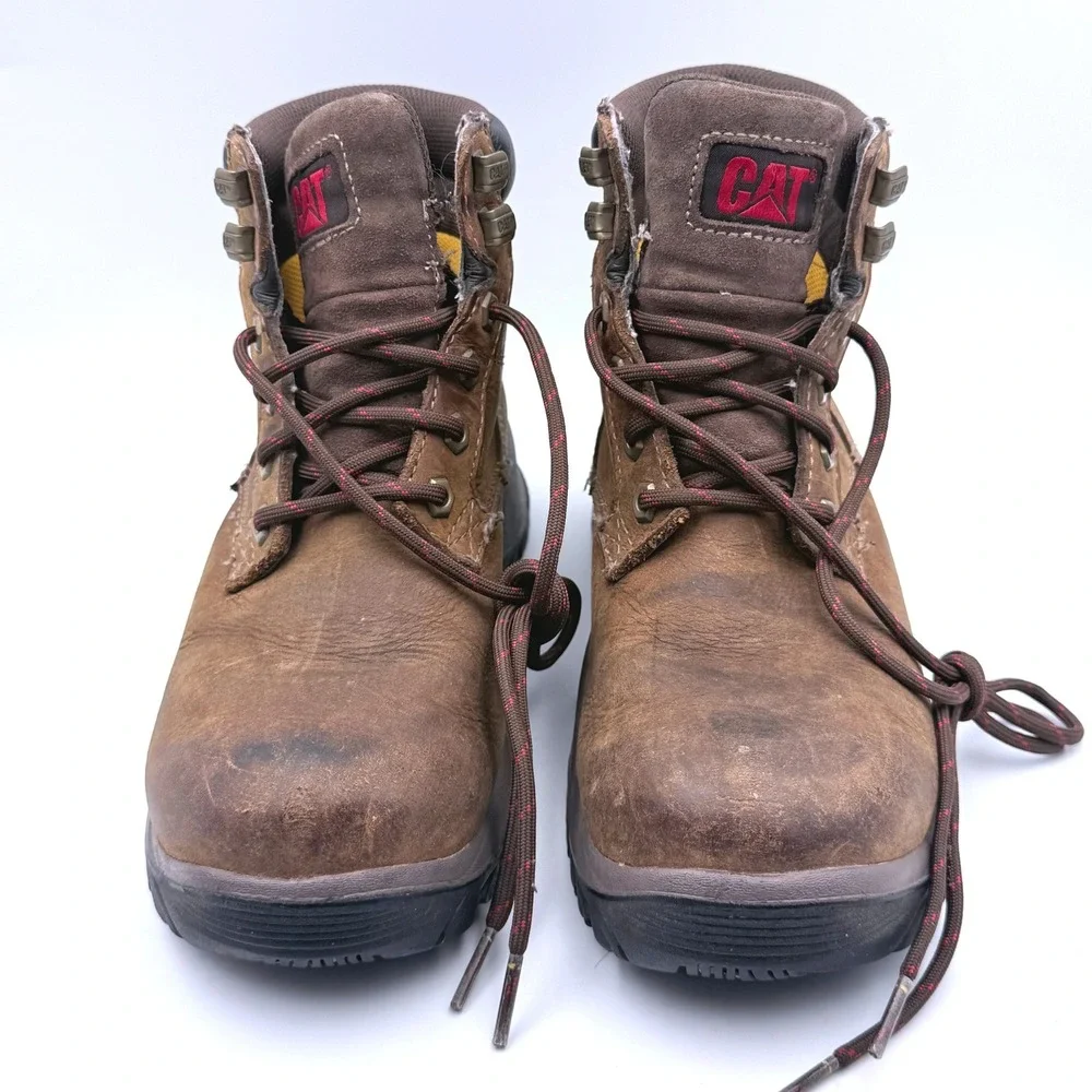 Caterpillar Work Boots Mens 7.5 Brown Leather Waterproof Lace Up Industrial 0082